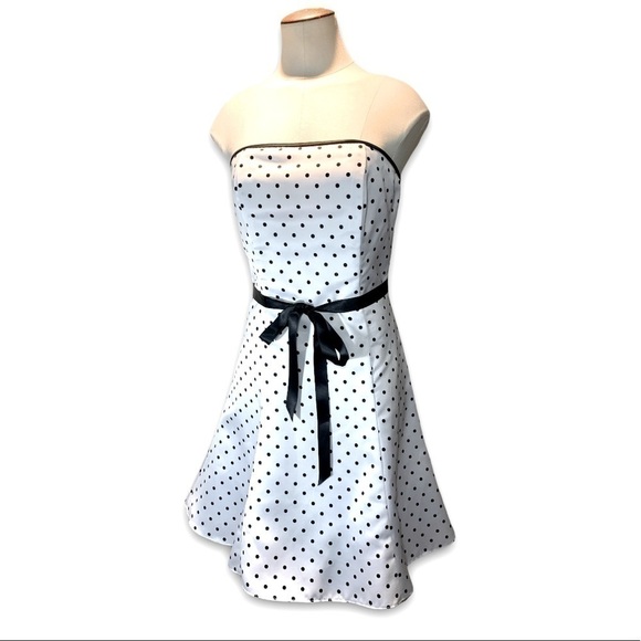 JESSICA McClintock Vintage Pinups Retro Dress Silky White Tulle Polka-dot Black - Picture 1 of 13